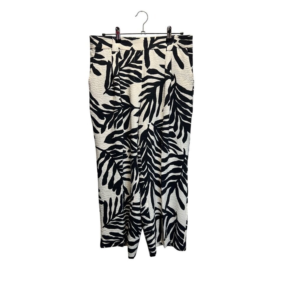 Rachel Zoe Black & White Tropical Leaf Print Cropped Pants Size M - Picture 1 of 6